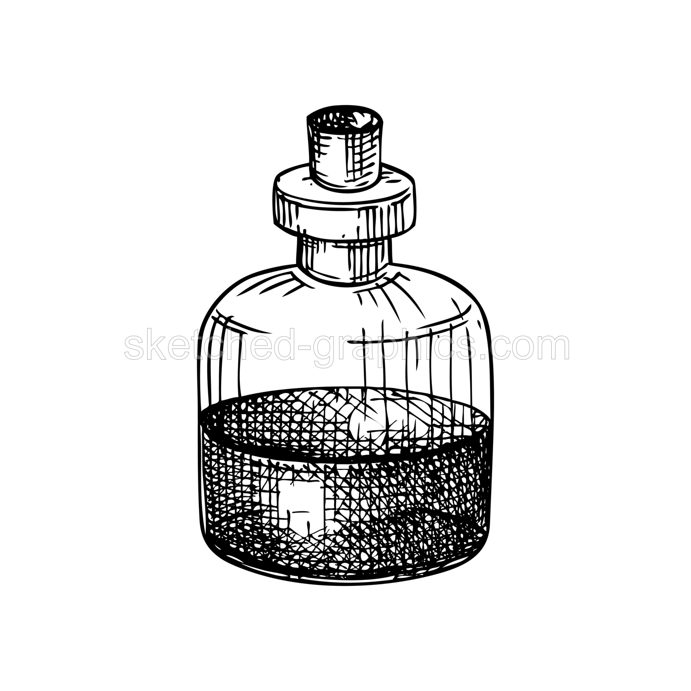 Poison bottle sketch. Witchcraft vector illustration. Vintage Halloween design element. Hand-drawn alchemical icon, esoteric symbols. NOT AI generated Illustration